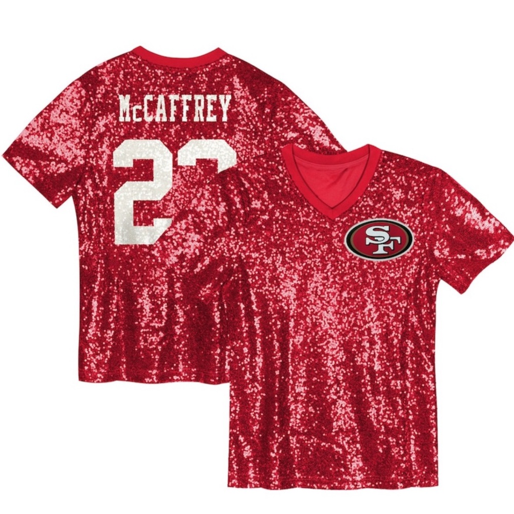 NFL Juniors Women Red Sequin San Francisco 49ers‎ McCaffrey Jersey NWOT Medium